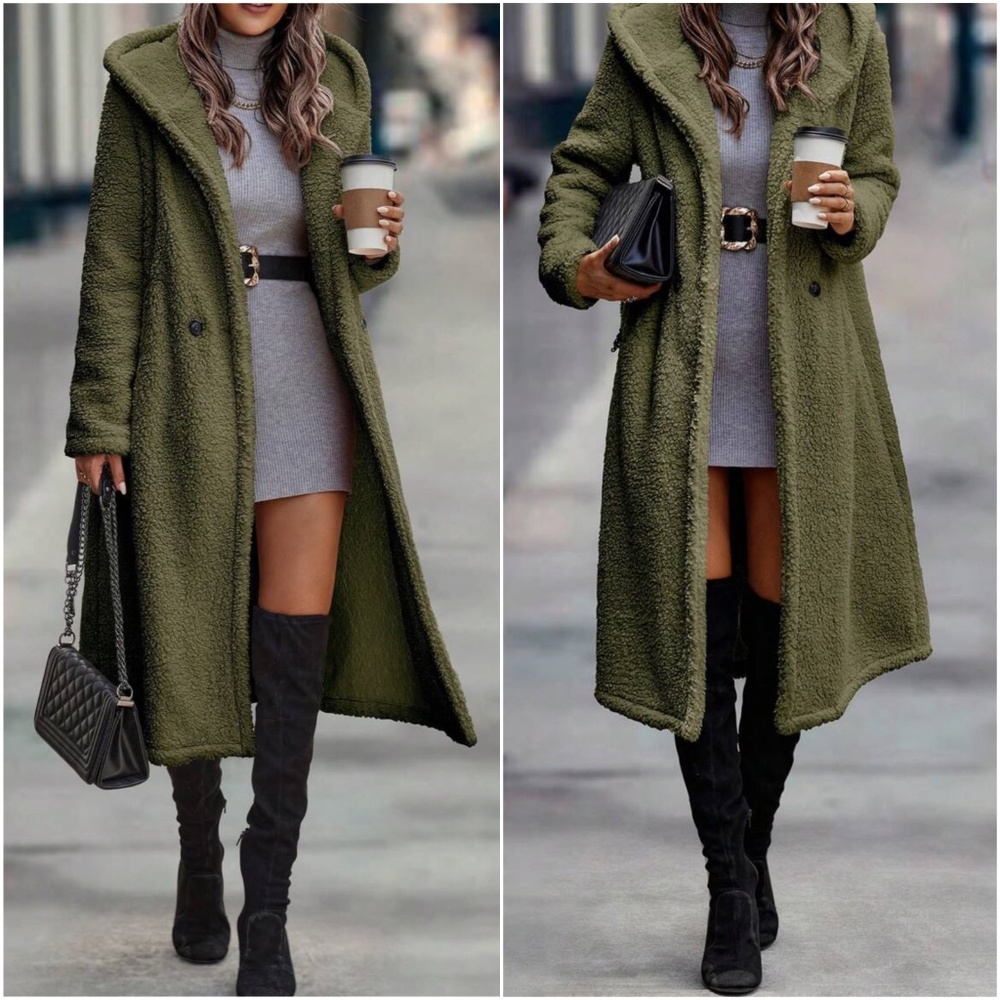 Cozy Teddy Hoodie Long Jacket Coat - Picture 4 of 8
